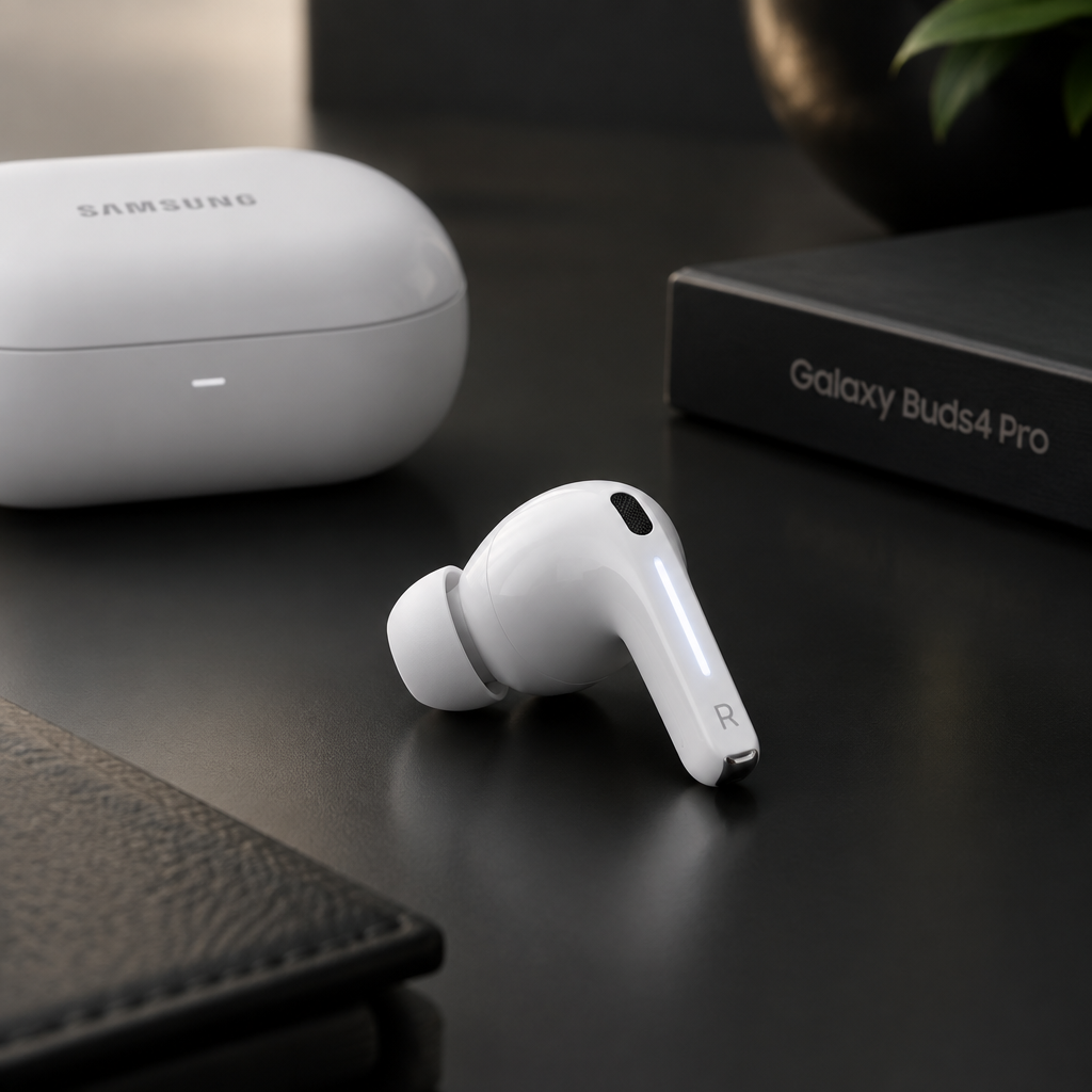 Samsung Galaxy Buds4 Pro SM-R640N White Right Earbud lifestyle shot