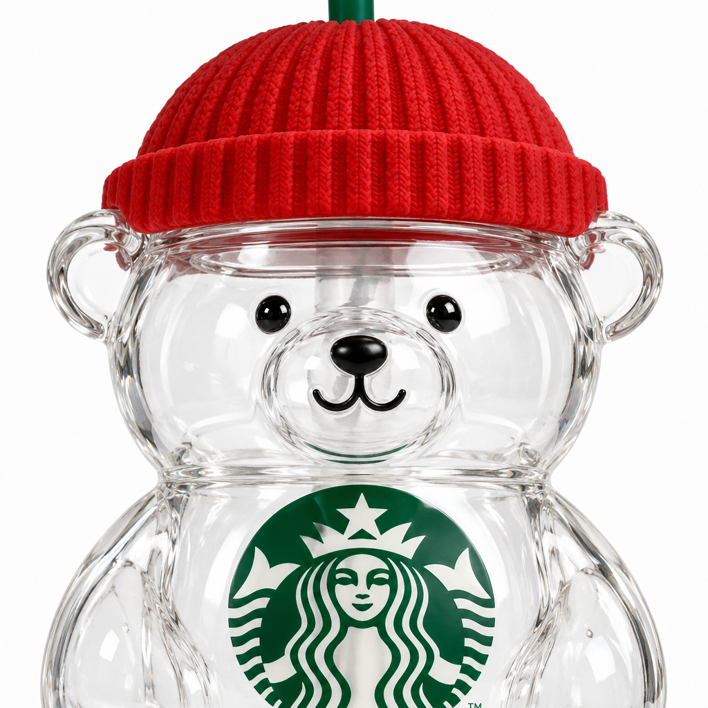 Starbucks 2026 Bearista Bear Glass Cold Cup – Logo & Bear Face Close-Up