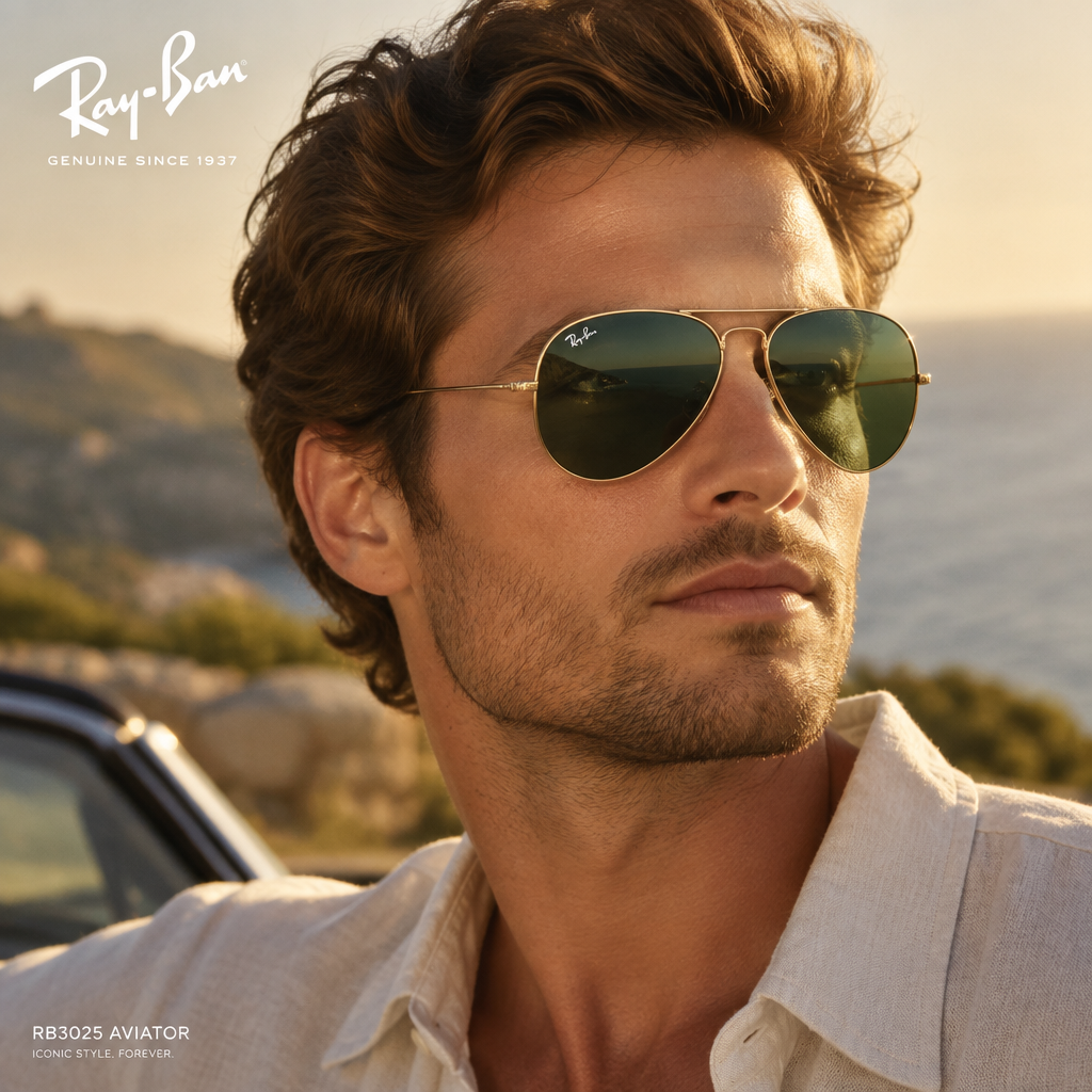 Ray-Ban RB3025 W0879 Aviator Sunglasses – Green Lens Lifestyle Shot