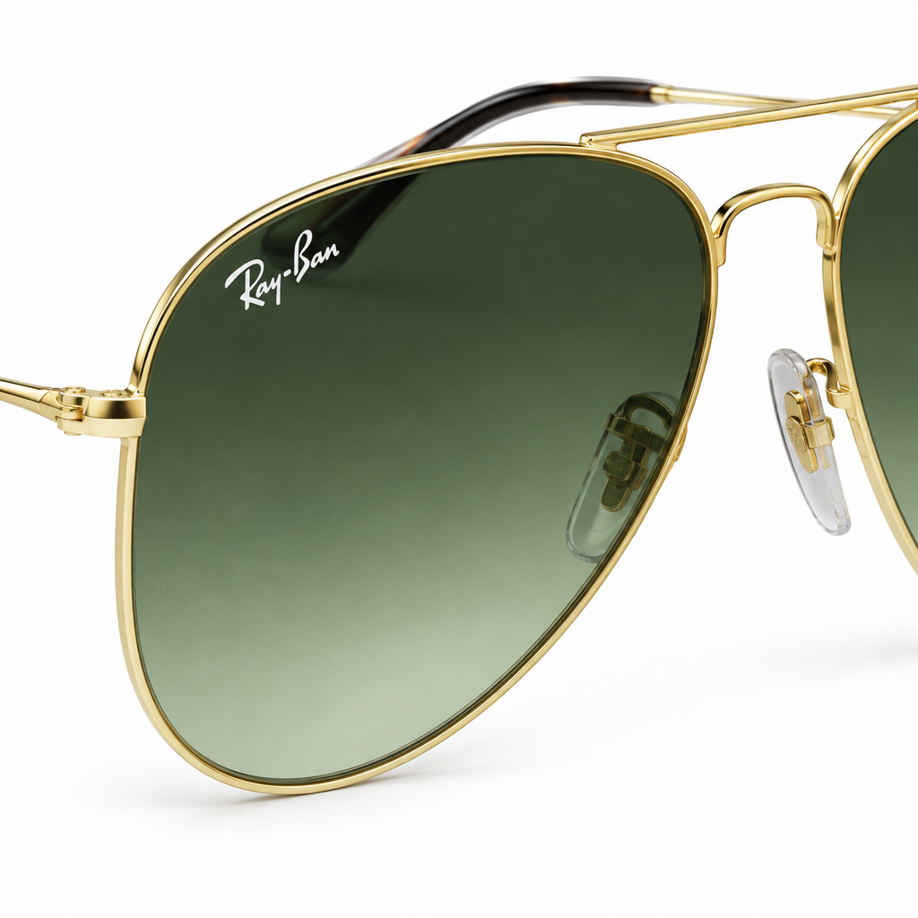 Ray-Ban RB3025 W0879 Aviator Sunglasses – Green Lens Close-Up