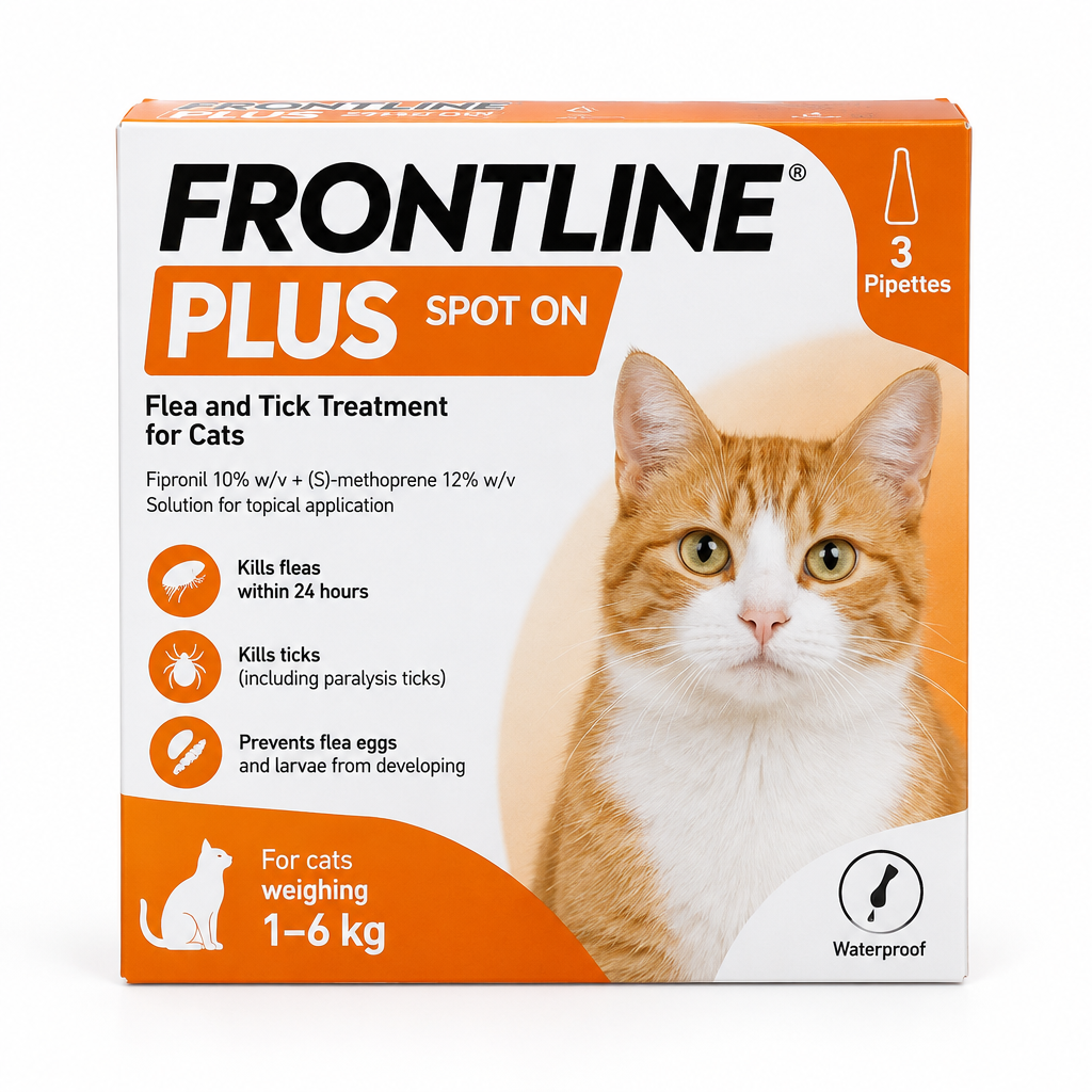 FRONTLINE Spot On Plus Flea & Tick Treatment Cats Ferrets – Box Packaging