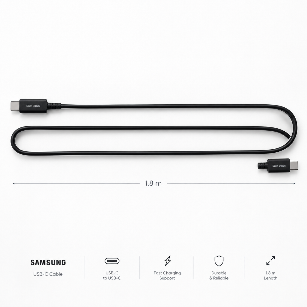 Samsung USB-C cable full length flat lay