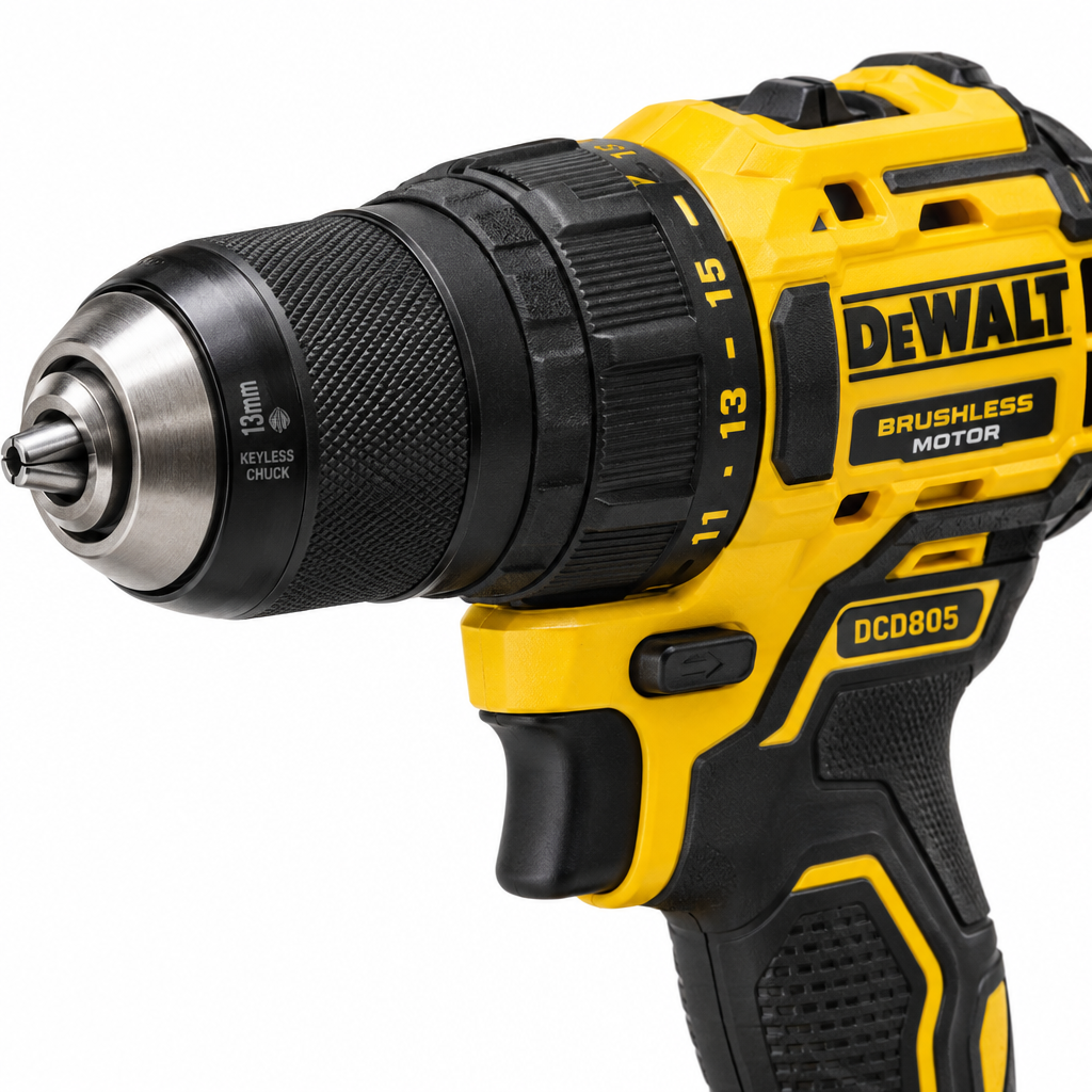 DEWALT DCD805 20V Brushless Cordless Drill – Detail Close-Up