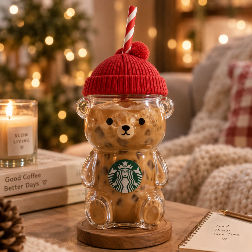 Starbucks 2026 Bearista Bear Glass Cold Cup – Lifestyle Iced Coffee Shot