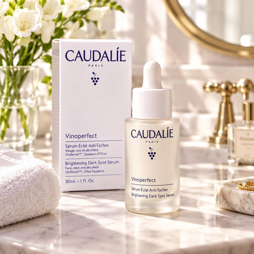 Caudalie Vinoperfect lifestyle bathroom vanity shot