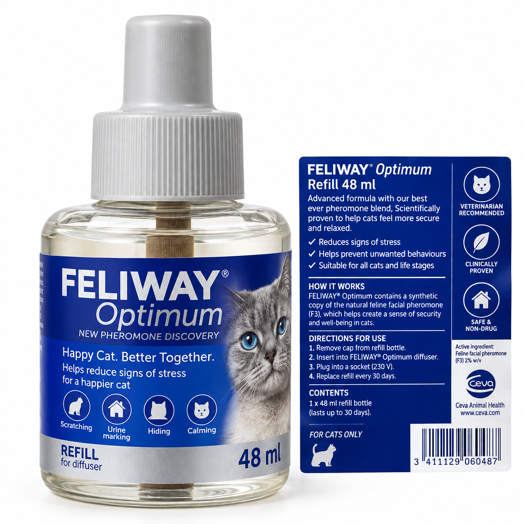 Feliway Optimum 48ml refill bottle with product info card - official product image