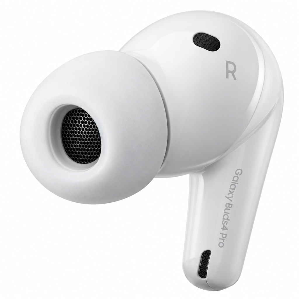 Samsung Galaxy Buds4 Pro SM-R640N White Right Earbud close-up detail