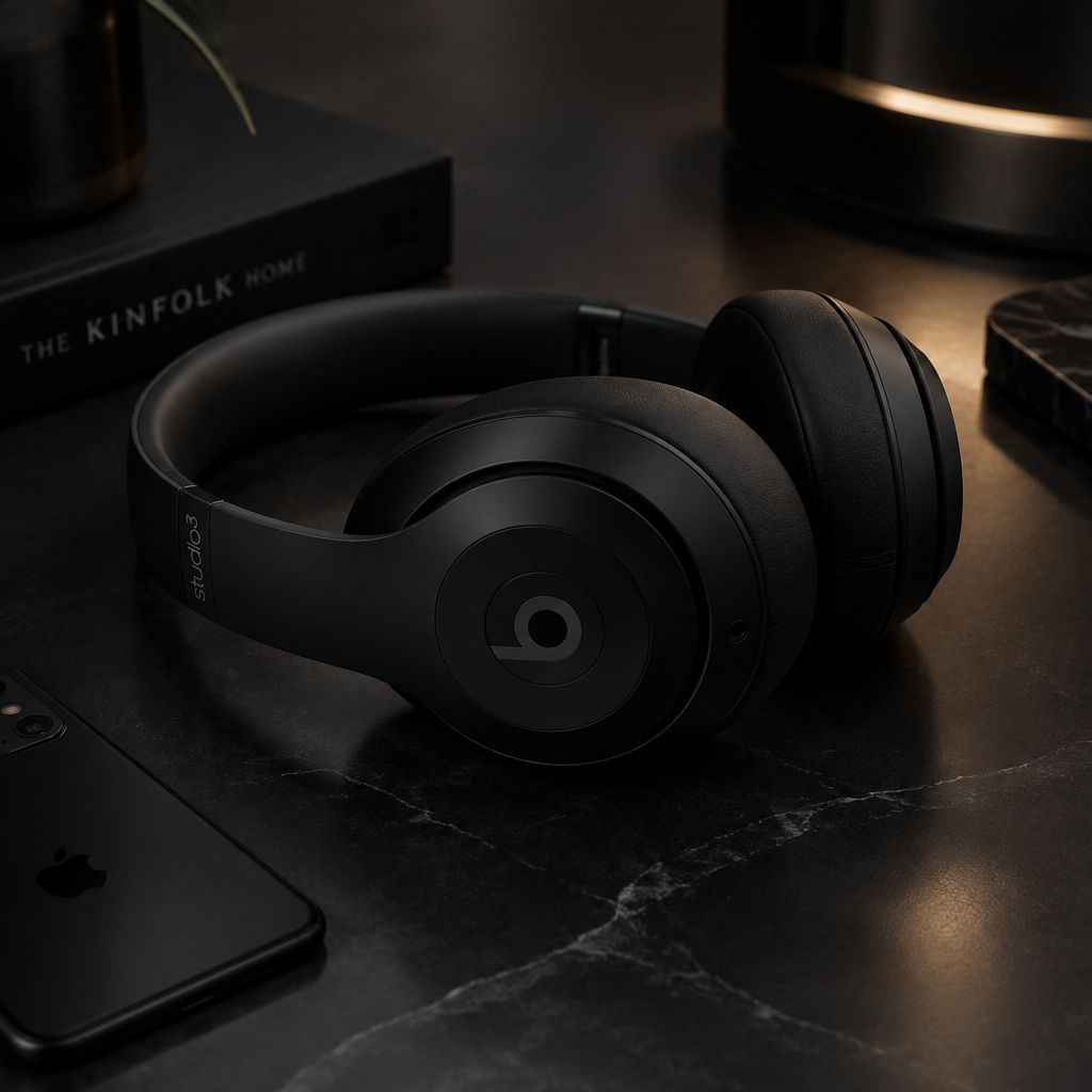 Beats Studio3 Wireless Full Black lifestyle dark surface