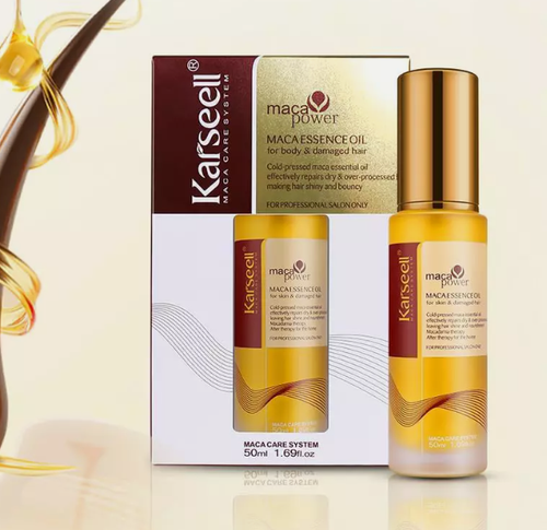 Karseell Maca Power Essence Oil 50ml bottle and box lifestyle shot